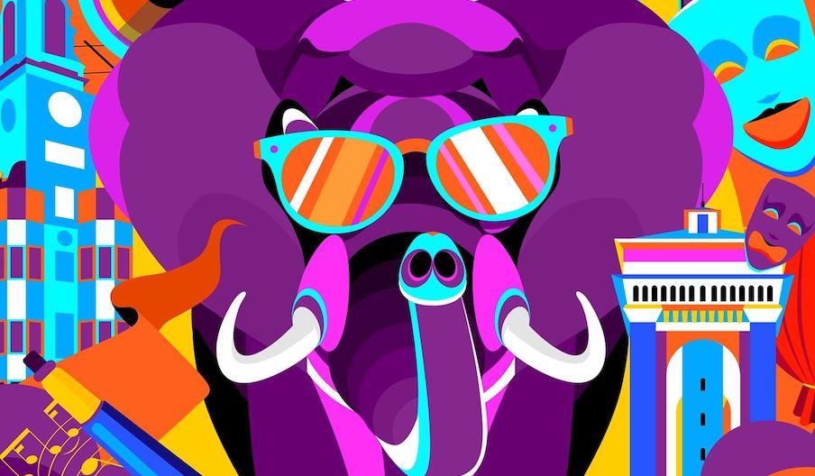 A purple elephant wearing sunglasses!
